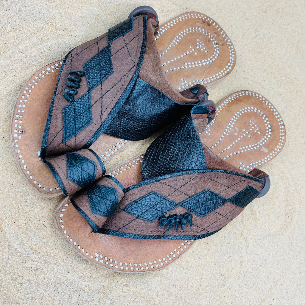 Mens Brown & Black Leather Sandals ~ SandCruisers ~ Traditional Arabian Sandals ~ Great for Outdoors, Beaches, Parks, Lakes and Earthing!