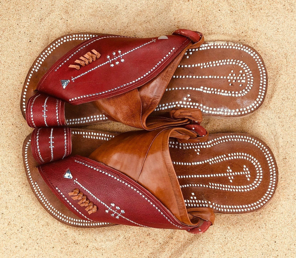 Mens Red and Brown Leather Sandals ~ SandCruisers ~ Traditional Arabian Sandals ~ Great for Outdoors, Beaches, Parks, Lakes and Earthing!