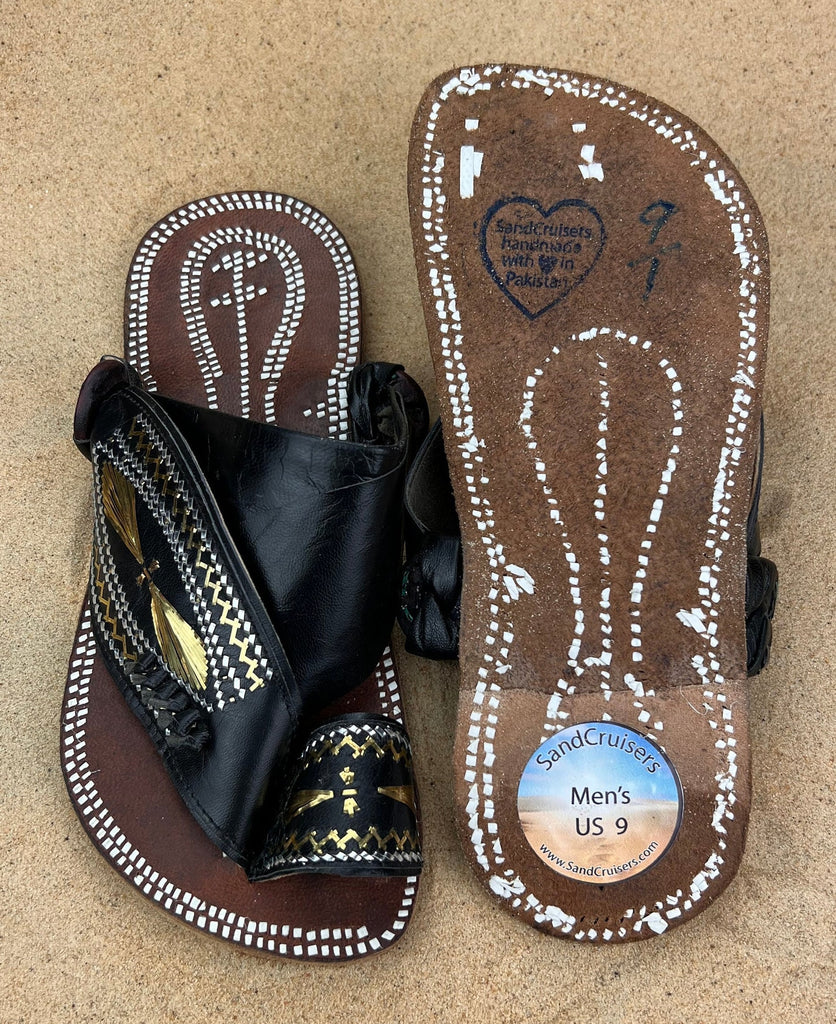 Mens Black Leather Sandals ~ SandCruisers ~ Handmade Traditional Arabian Sandals ~ Great for Outdoors, Beaches, Parks, Lakes and Earthing!