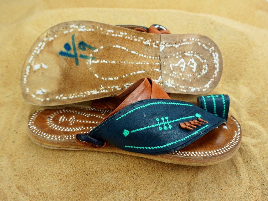 Mens Blue and Brown Leather Sandals ~ SandCruisers ~ Traditional Arabian Sandals ~ Great for Outdoors, Beaches, Parks, Lakes and Earthing!