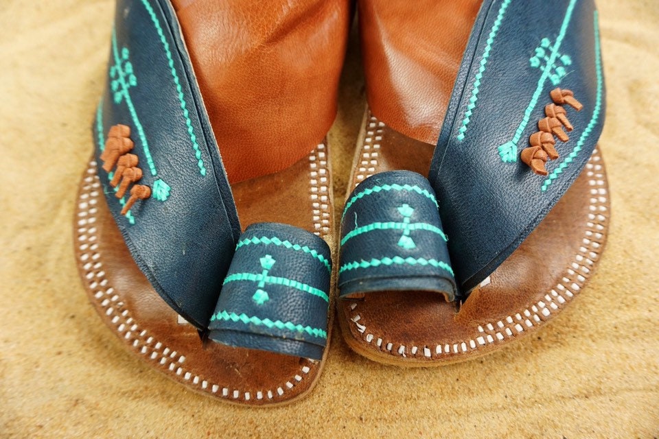 Mens Blue and Brown Leather Sandals ~ SandCruisers ~ Traditional Arabian Sandals ~ Great for Outdoors, Beaches, Parks, Lakes and Earthing!