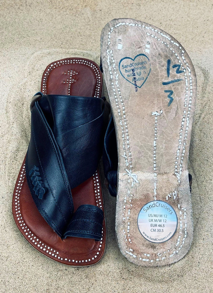 Mens Navy Blue Leather Sandals ~ SandCruisers ~ Traditional Arabian Sandals ~ Great for Outdoors, Beaches, Parks, Lakes, Pools & Parties!