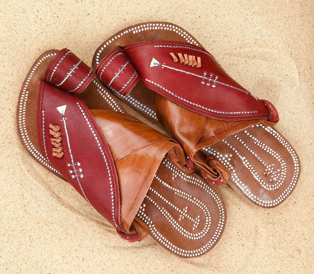 Mens Red and Brown Leather Sandals ~ SandCruisers ~ Traditional Arabian Sandals ~ Great for Outdoors, Beaches, Parks, Lakes and Earthing!
