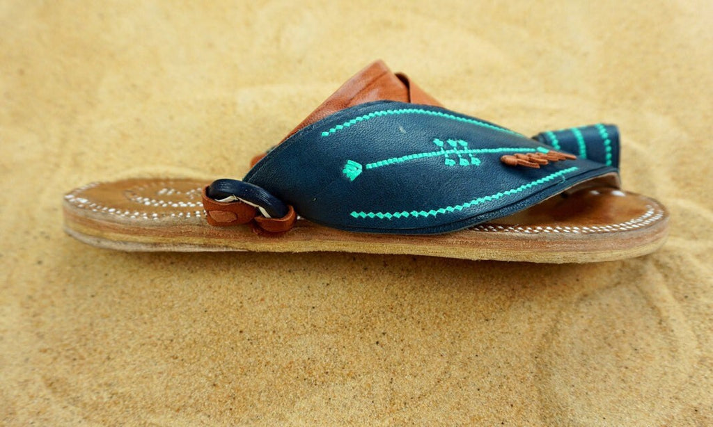 Mens Blue and Brown Leather Sandals ~ SandCruisers ~ Traditional Arabian Sandals ~ Great for Outdoors, Beaches, Parks, Lakes and Earthing!