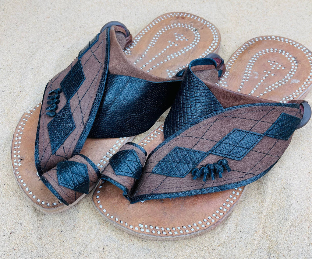 Mens Brown & Black Leather Sandals ~ SandCruisers ~ Traditional Arabian Sandals ~ Great for Outdoors, Beaches, Parks, Lakes and Earthing!