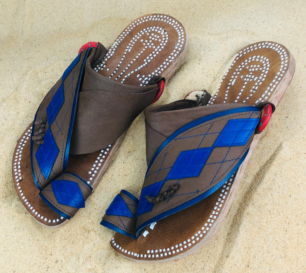 Mens Blue Leather Sandals ~ SandCruisers ~ Traditional Arabian Sandals ~ Great for Outdoors, Beaches, Parks, Lakes and Earthing!