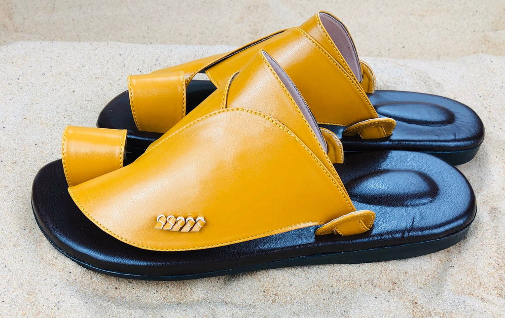 Mens Yellow Vegan Leather Sandals ~ SandCruisers ~ Traditional Arabian Sandals ~ Great for Outdoors, Beaches, Parks, Lakes, Pools!