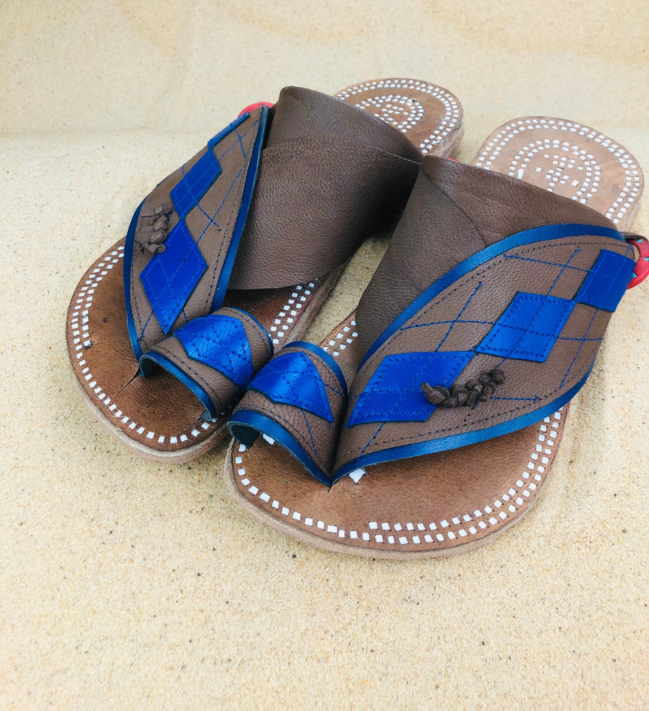 Mens Blue Leather Sandals ~ SandCruisers ~ Traditional Arabian Sandals ~ Great for Outdoors, Beaches, Parks, Lakes and Earthing!