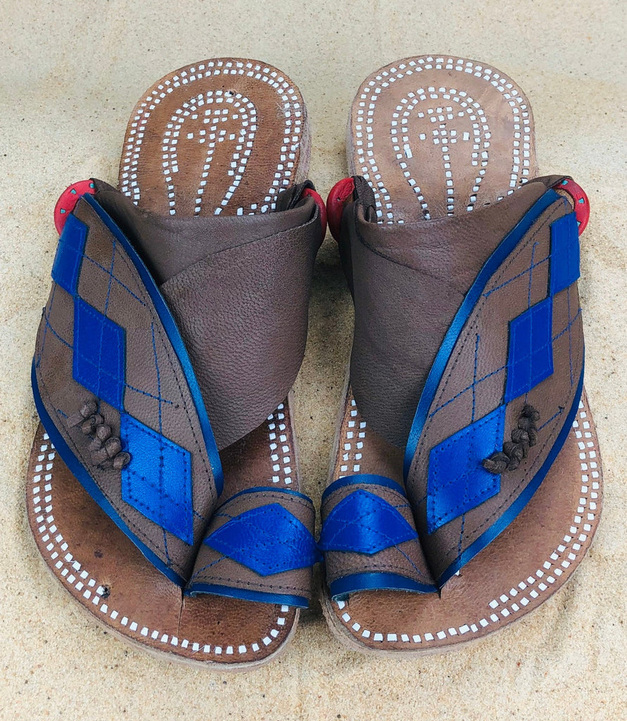 Mens Blue Leather Sandals ~ SandCruisers ~ Traditional Arabian Sandals ~ Great for Outdoors, Beaches, Parks, Lakes and Earthing!