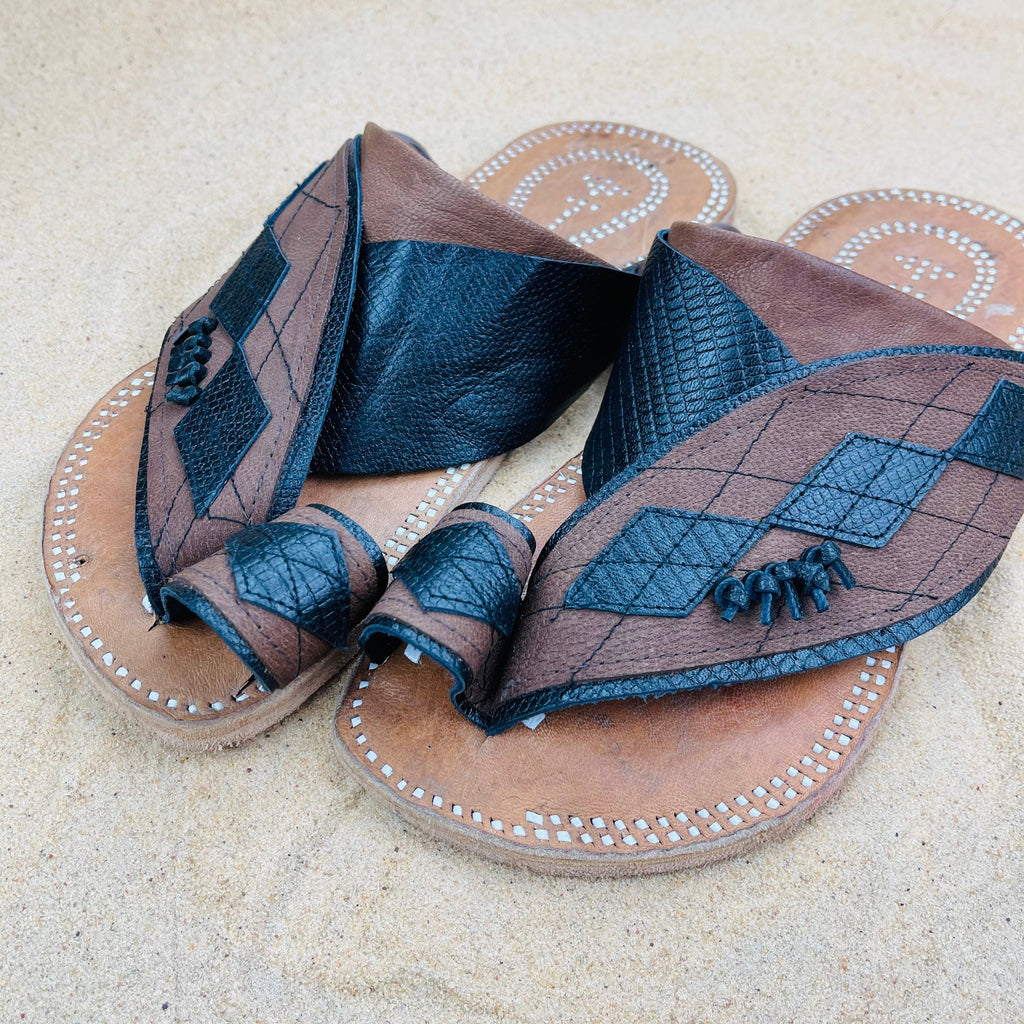 Mens Brown & Black Leather Sandals ~ SandCruisers ~ Traditional Arabian Sandals ~ Great for Outdoors, Beaches, Parks, Lakes and Earthing!