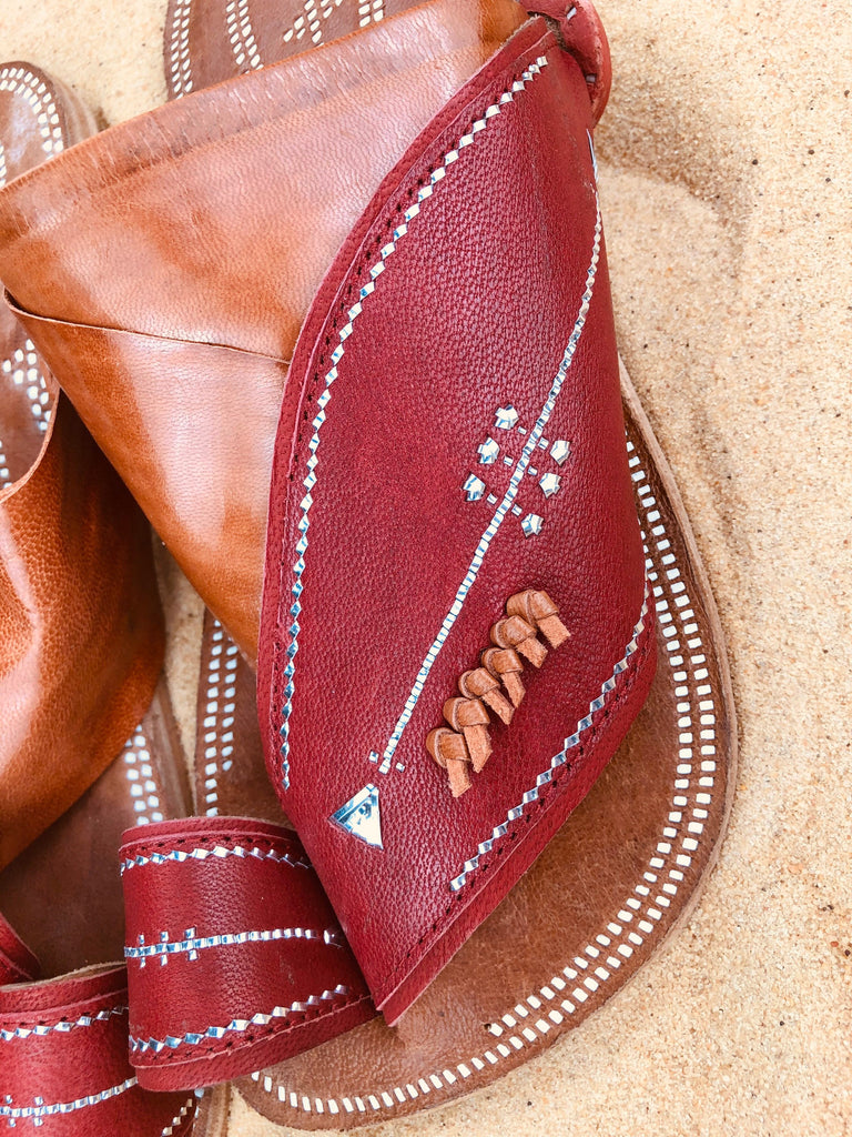 Mens Red and Brown Leather Sandals ~ SandCruisers ~ Traditional Arabian Sandals ~ Great for Outdoors, Beaches, Parks, Lakes and Earthing!