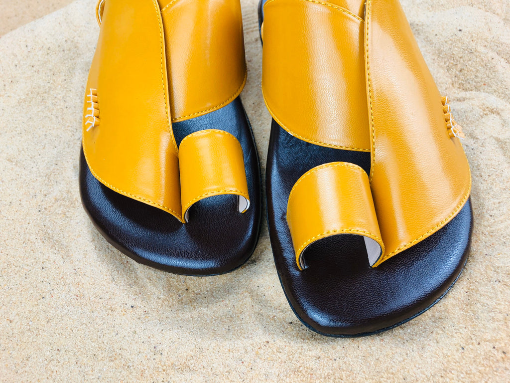 Mens Yellow Vegan Leather Sandals ~ SandCruisers ~ Traditional Arabian Sandals ~ Great for Outdoors, Beaches, Parks, Lakes, Pools!