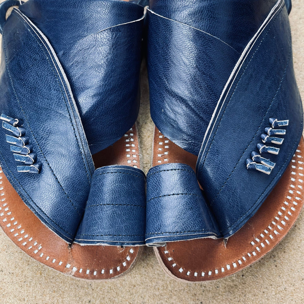 Mens Blue Leather Sandals ~ SandCruisers ~ Traditional Arabian Sandals ~ Great for Outdoors, Beaches, Parks, Lakes and Earthing!