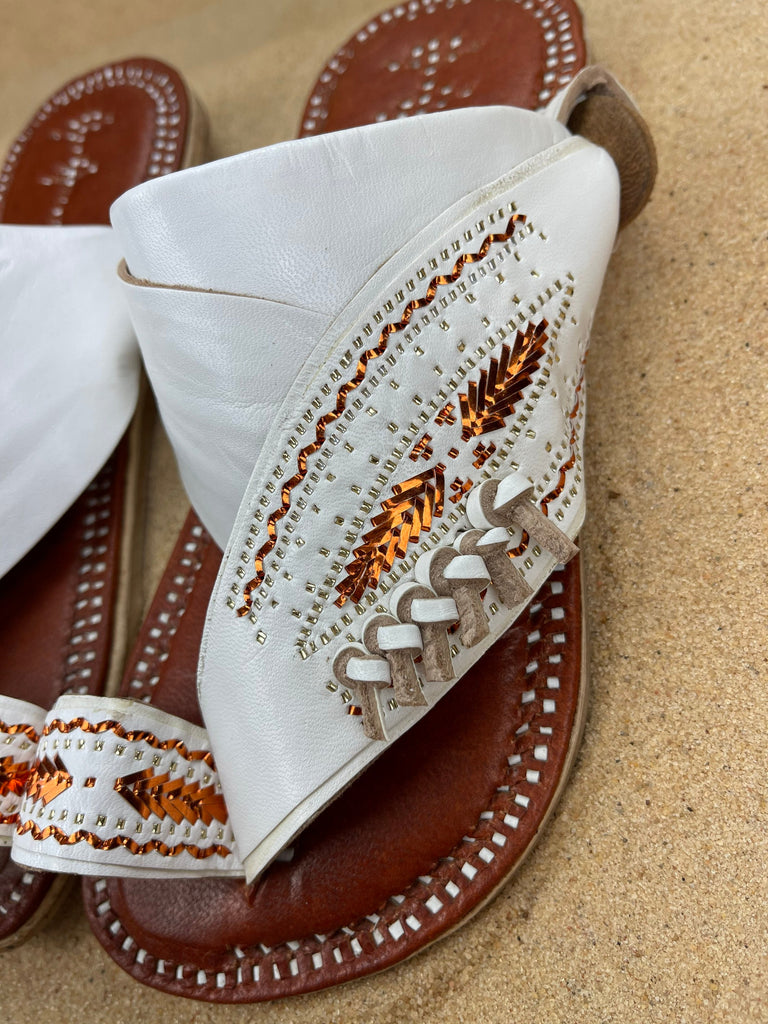 Womens White Leather Sandals ~ SandCruisers ~ Traditional Arabian Sandals ~ Great for Outdoors, Beaches, Parks, Lakes, Pools & Parties!