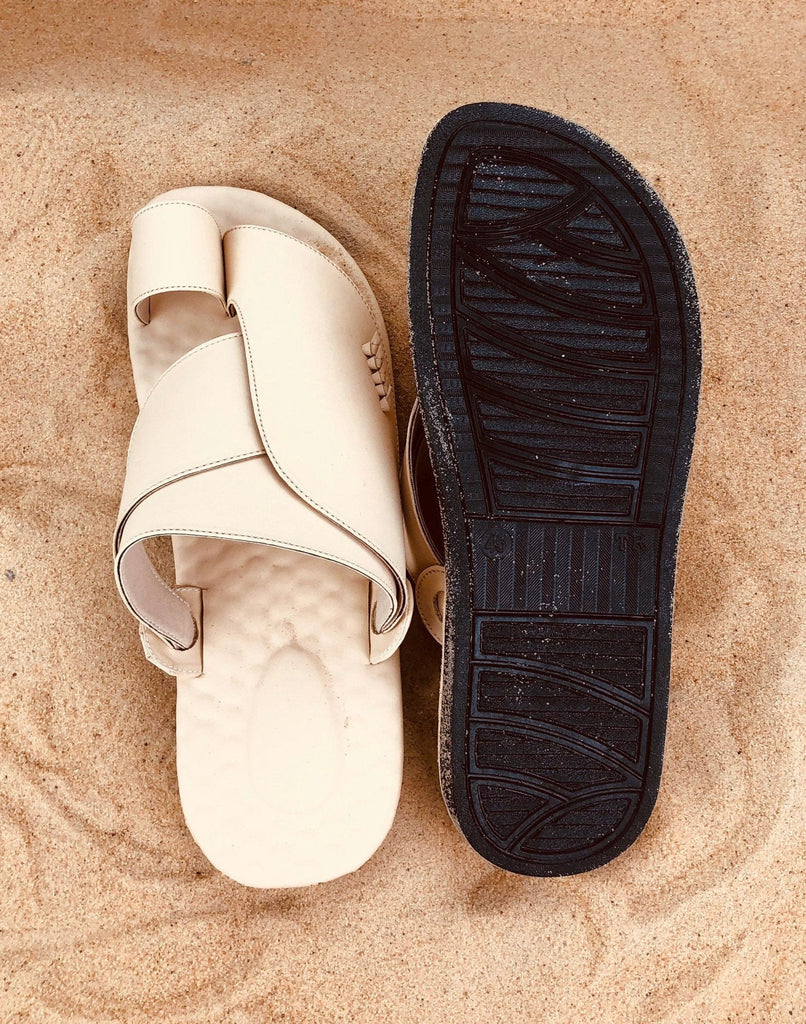 Mens Cream Vegan Leather Sandals ~ SandCruisers ~ Traditional Arabian Sandals ~ Great for Outdoors, Beaches, Parks, Lakes, Pools & Parties!