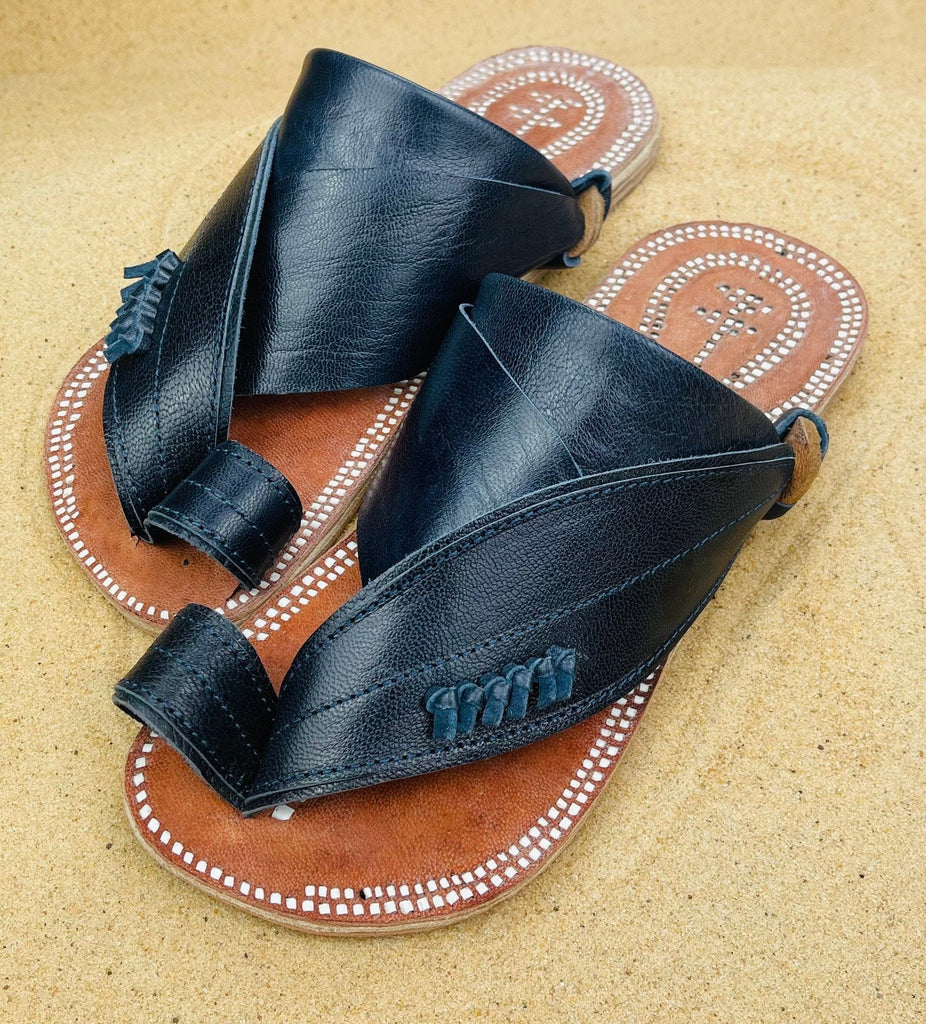 Womens Navy Blue Leather Sandals ~ SandCruisers ~ Handmade Traditional Arabian Sandals ~ Great for Outdoors, Beaches, Parks and Earthing!