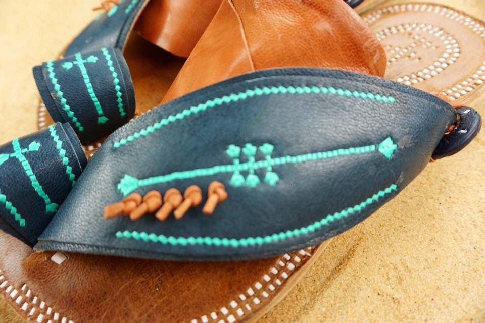 Mens Blue and Brown Leather Sandals ~ SandCruisers ~ Traditional Arabian Sandals ~ Great for Outdoors, Beaches, Parks, Lakes and Earthing!