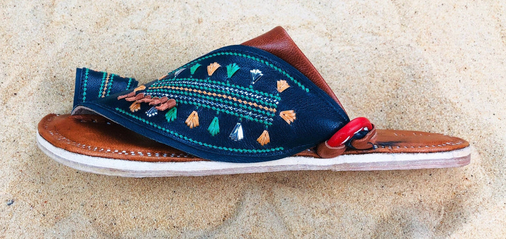 Mens Blue and Brown Leather Sandals ~ SandCruisers ~ Traditional Arabian Sandals ~ Great for Outdoors, Beaches, Parks, Pools & Parties!