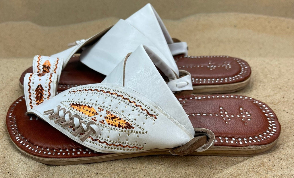 Womens White Leather Sandals ~ SandCruisers ~ Traditional Arabian Sandals ~ Great for Outdoors, Beaches, Parks, Lakes, Pools & Parties!