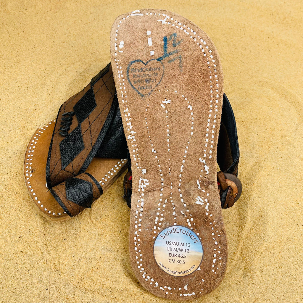Mens Brown & Black Leather Sandals ~ SandCruisers ~ Traditional Arabian Sandals ~ Great for Outdoors, Beaches, Parks, Lakes and Earthing!