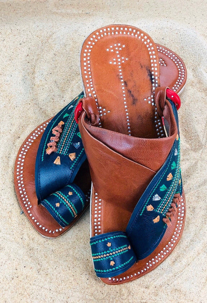 Mens Blue and Brown Leather Sandals ~ SandCruisers ~ Traditional Arabian Sandals ~ Great for Outdoors, Beaches, Parks, Pools & Parties!