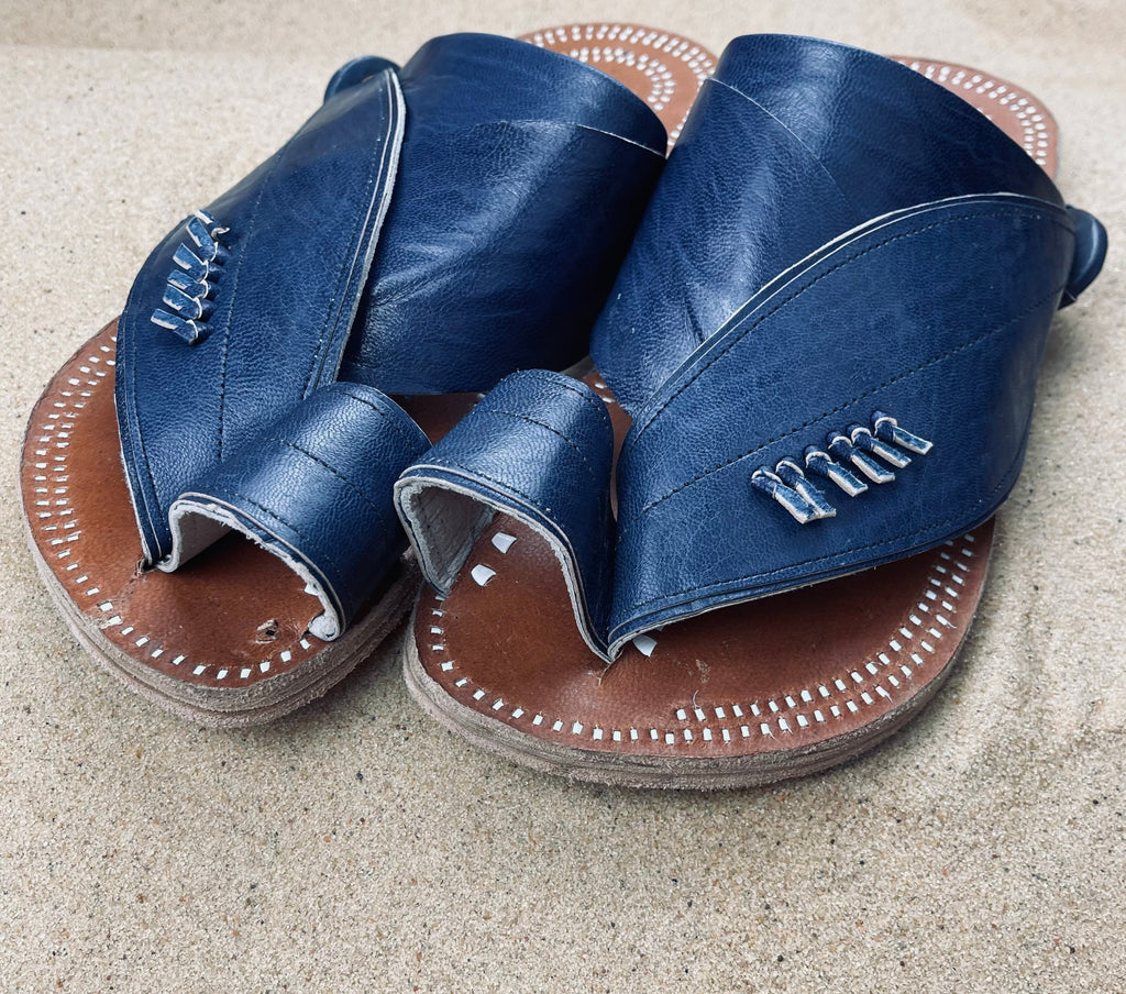 Mens Blue Leather Sandals ~ SandCruisers ~ Traditional Arabian Sandals ~ Great for Outdoors, Beaches, Parks, Lakes and Earthing!