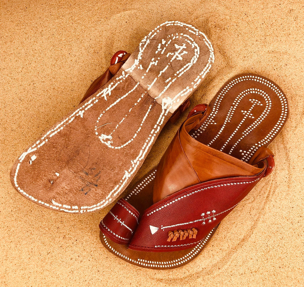 Mens Red and Brown Leather Sandals ~ SandCruisers ~ Traditional Arabian Sandals ~ Great for Outdoors, Beaches, Parks, Lakes and Earthing!