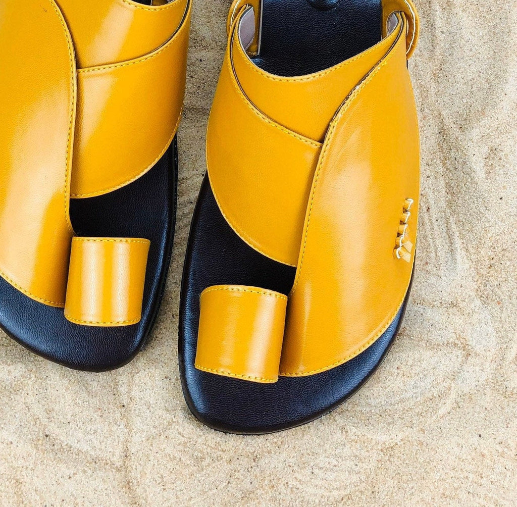 Mens Yellow Vegan Leather Sandals ~ SandCruisers ~ Traditional Arabian Sandals ~ Great for Outdoors, Beaches, Parks, Lakes, Pools!
