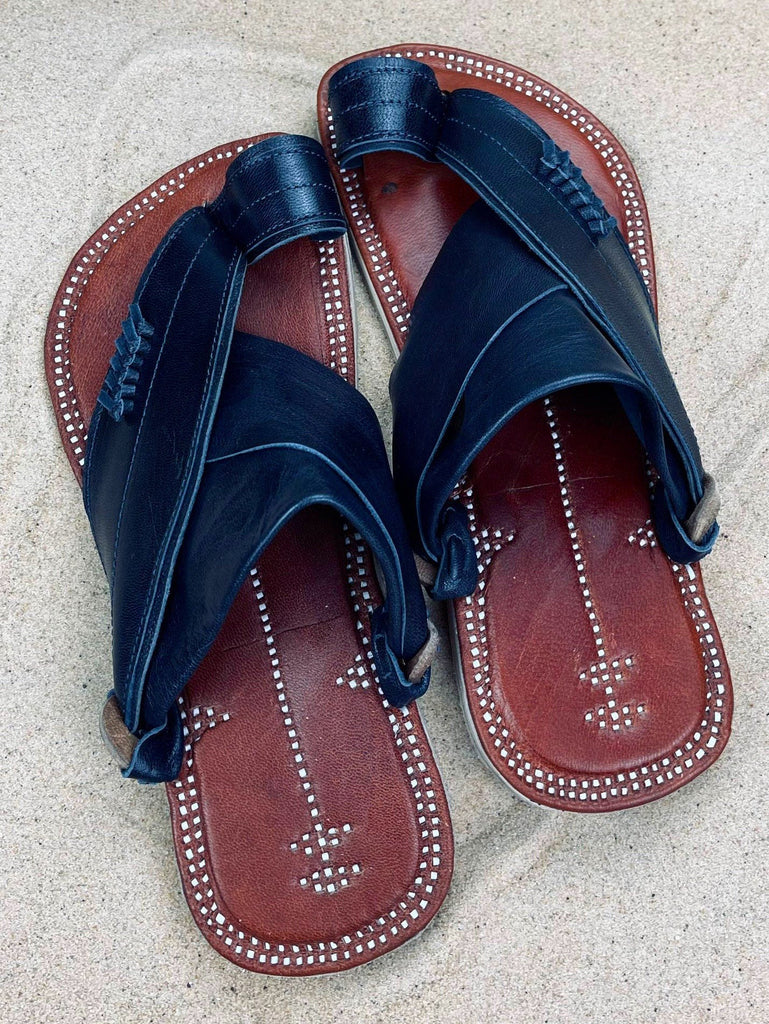 Mens Navy Blue Leather Sandals ~ SandCruisers ~ Traditional Arabian Sandals ~ Great for Outdoors, Beaches, Parks, Lakes, Pools & Parties!