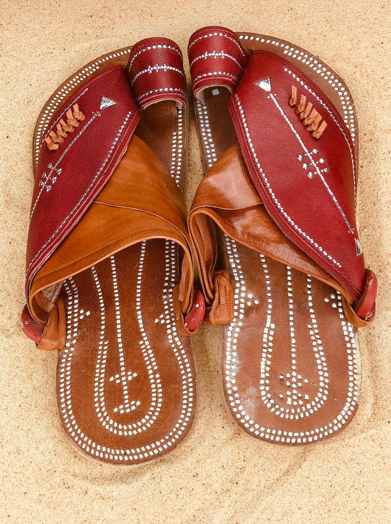Mens Red and Brown Leather Sandals ~ SandCruisers ~ Traditional Arabian Sandals ~ Great for Outdoors, Beaches, Parks, Lakes and Earthing!