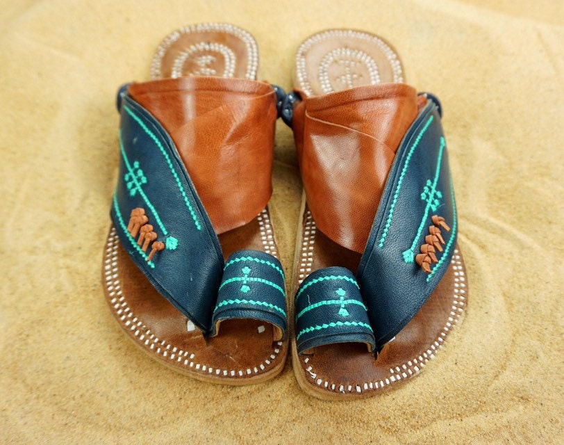 Mens Blue and Brown Leather Sandals ~ SandCruisers ~ Traditional Arabian Sandals ~ Great for Outdoors, Beaches, Parks, Lakes and Earthing!