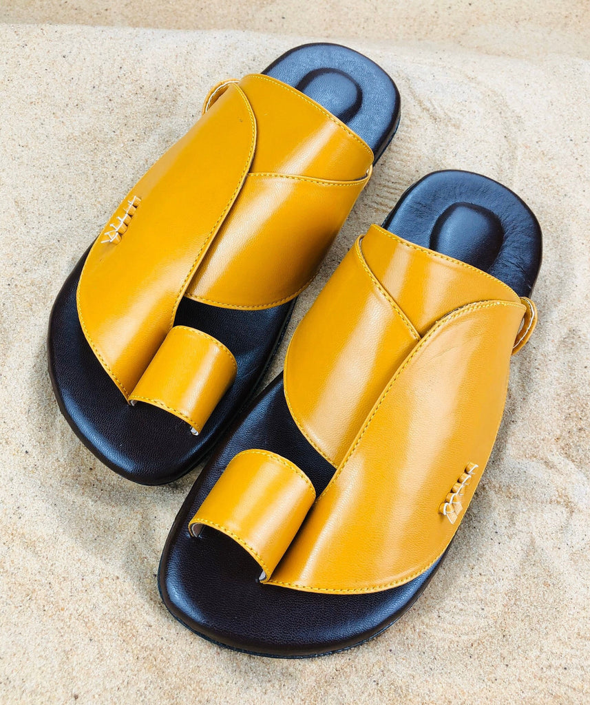 Mens Yellow Vegan Leather Sandals ~ SandCruisers ~ Traditional Arabian Sandals ~ Great for Outdoors, Beaches, Parks, Lakes, Pools!