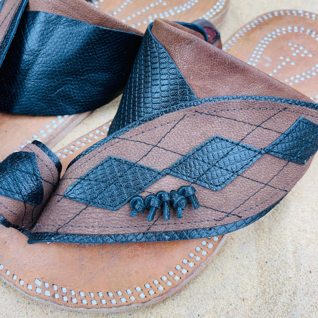 Mens Brown & Black Leather Sandals ~ SandCruisers ~ Traditional Arabian Sandals ~ Great for Outdoors, Beaches, Parks, Lakes and Earthing!