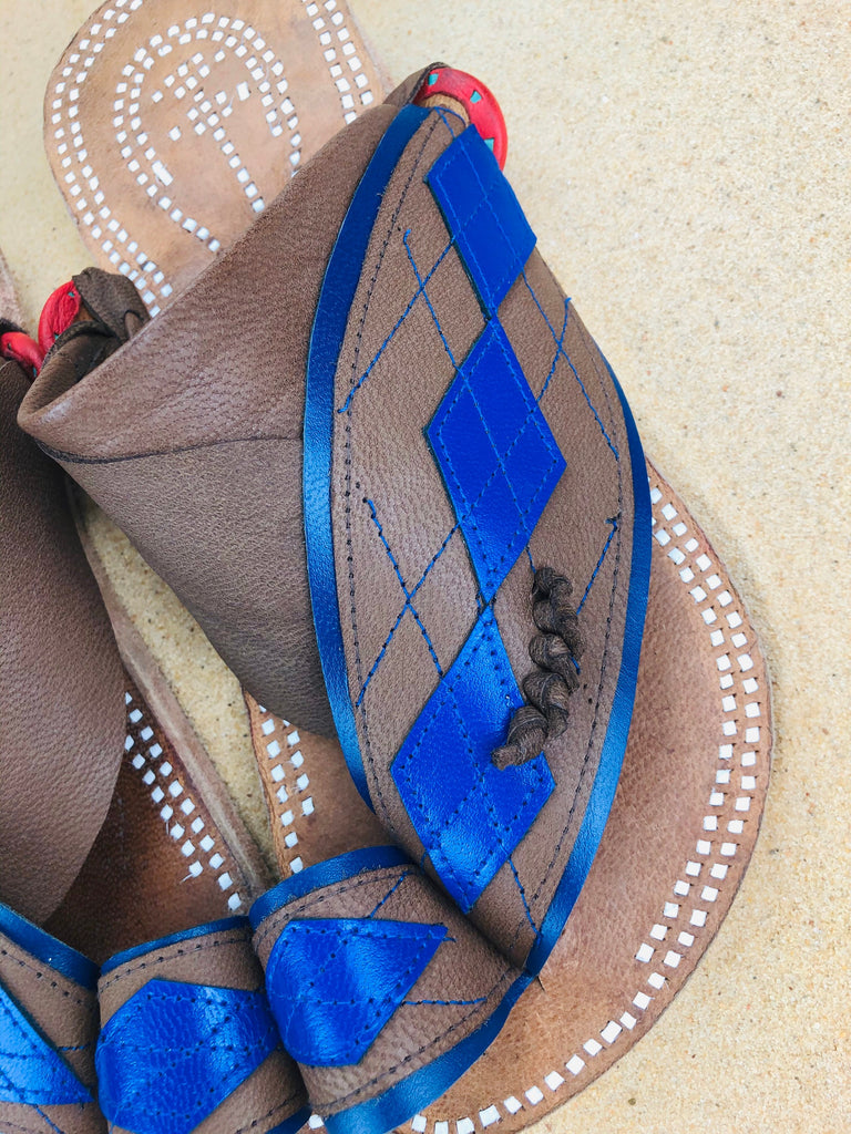Mens Blue Leather Sandals ~ SandCruisers ~ Traditional Arabian Sandals ~ Great for Outdoors, Beaches, Parks, Lakes and Earthing!
