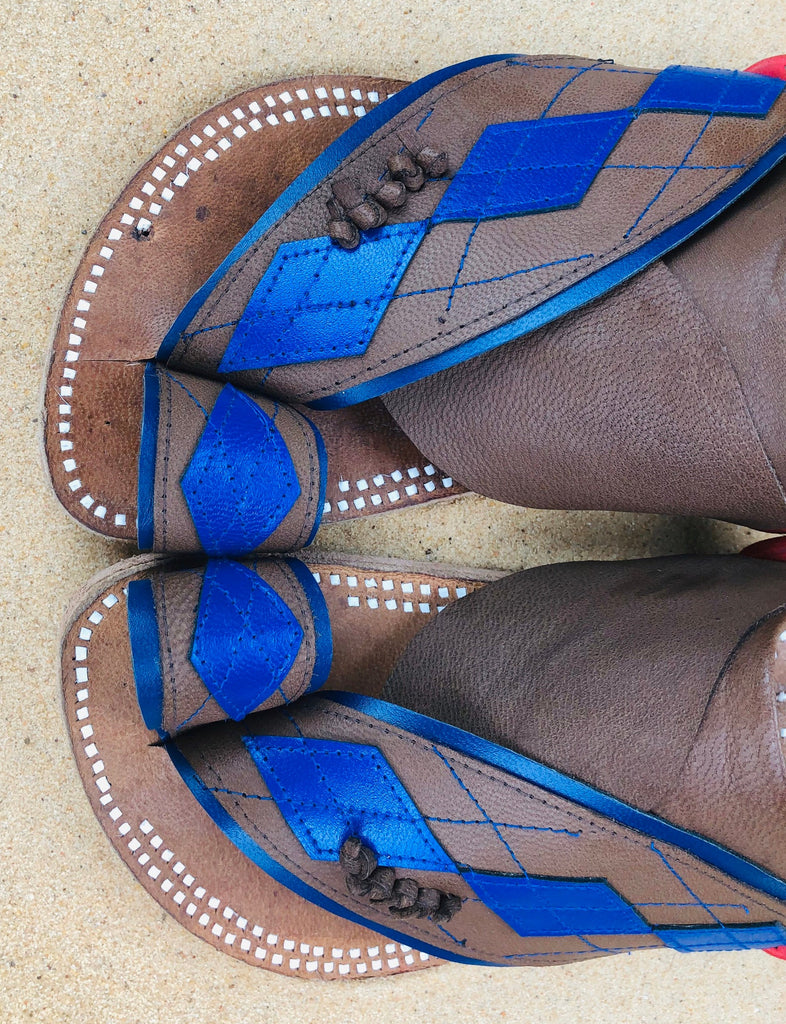Mens Blue Leather Sandals ~ SandCruisers ~ Traditional Arabian Sandals ~ Great for Outdoors, Beaches, Parks, Lakes and Earthing!