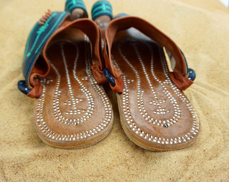Mens Blue and Brown Leather Sandals ~ SandCruisers ~ Traditional Arabian Sandals ~ Great for Outdoors, Beaches, Parks, Lakes and Earthing!