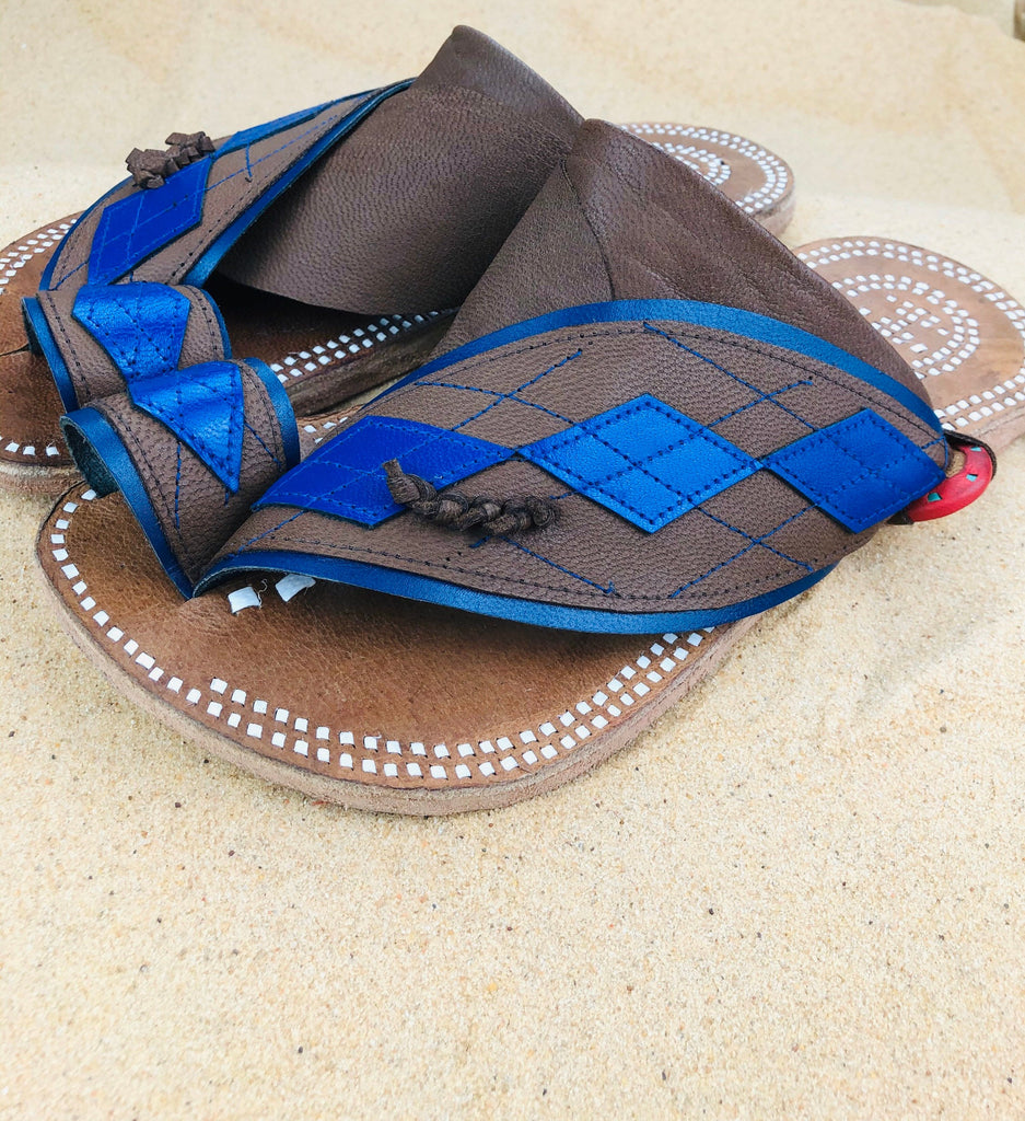 Mens Blue Leather Sandals ~ SandCruisers ~ Traditional Arabian Sandals ~ Great for Outdoors, Beaches, Parks, Lakes and Earthing!
