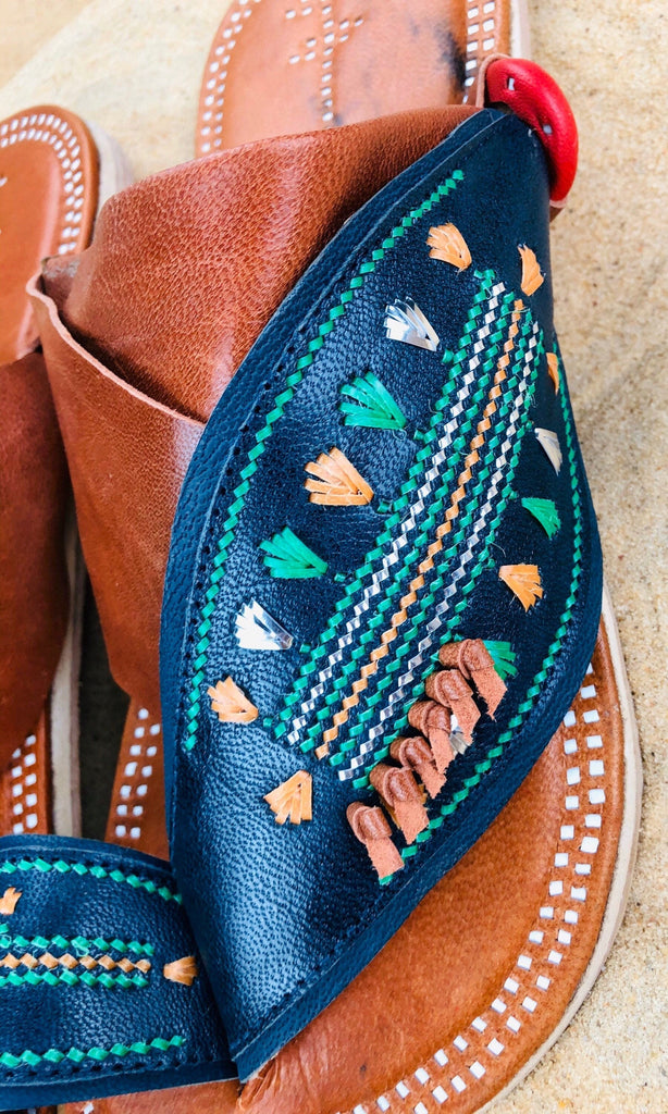 Mens Blue and Brown Leather Sandals ~ SandCruisers ~ Traditional Arabian Sandals ~ Great for Outdoors, Beaches, Parks, Pools & Parties!