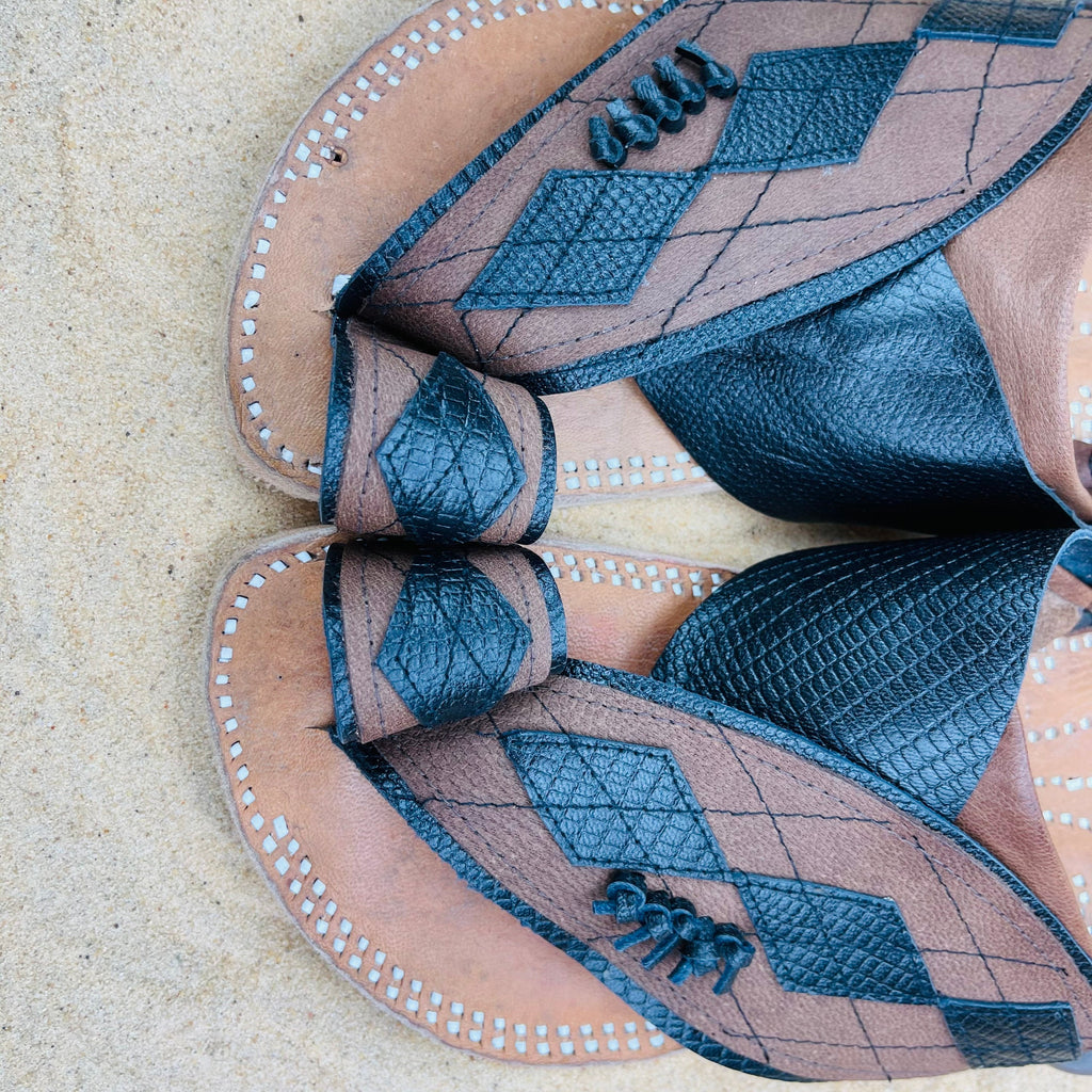 Mens Brown & Black Leather Sandals ~ SandCruisers ~ Traditional Arabian Sandals ~ Great for Outdoors, Beaches, Parks, Lakes and Earthing!