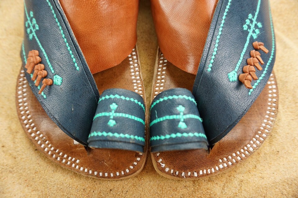 Mens Blue and Brown Leather Sandals ~ SandCruisers ~ Traditional Arabian Sandals ~ Great for Outdoors, Beaches, Parks, Lakes and Earthing!