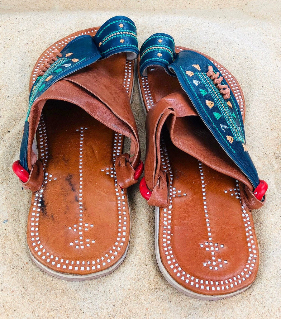 Mens Blue and Brown Leather Sandals ~ SandCruisers ~ Traditional Arabian Sandals ~ Great for Outdoors, Beaches, Parks, Pools & Parties!