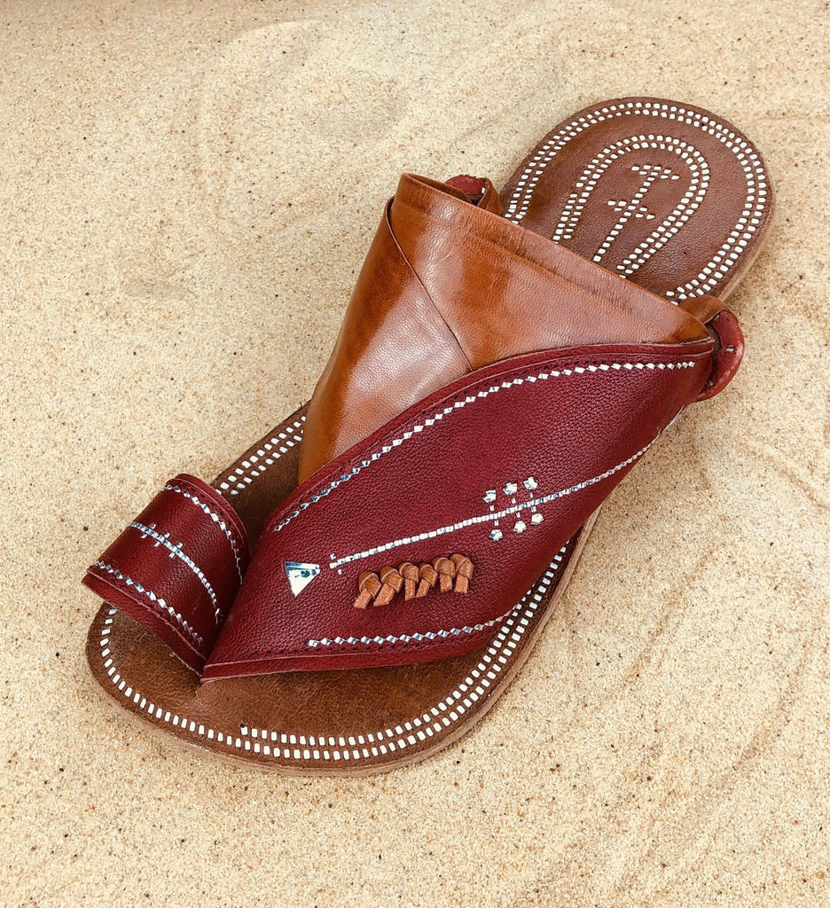 Mens Red and Brown Leather Sandals ~ SandCruisers ~ Traditional Arabian Sandals ~ Great for Outdoors, Beaches, Parks, Lakes and Earthing!